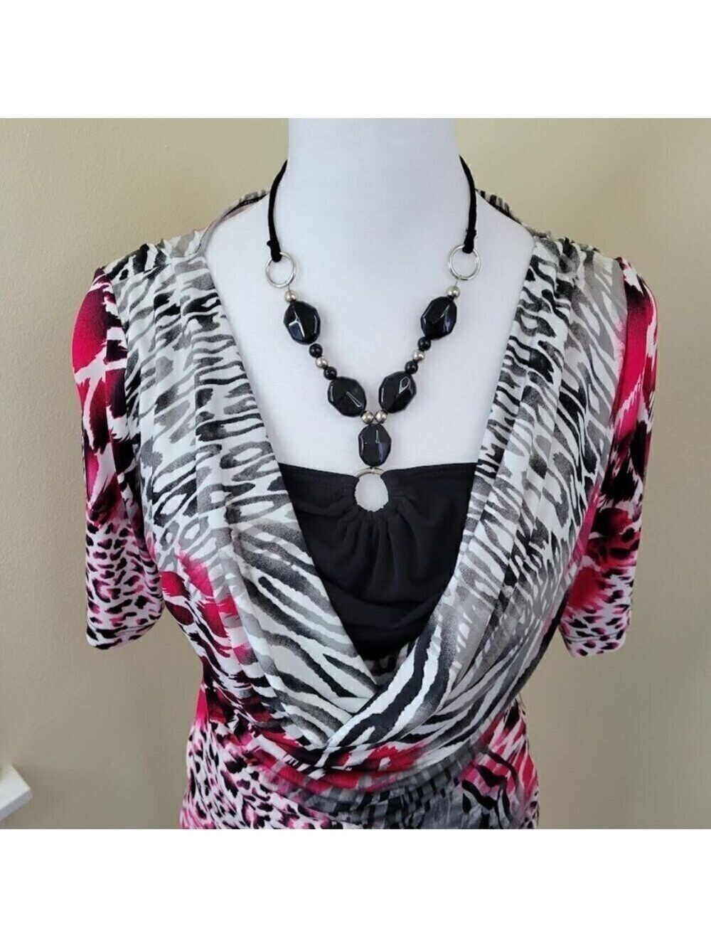 Conrad C Collection Short Sleeve Halter Insert Top Multicolor Animal Print M - Picture 2 of 10
